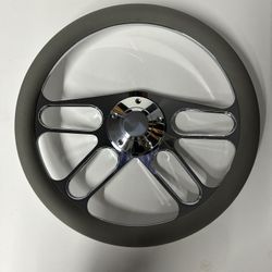 Universal Billet Steering Wheel Chrome With Grey Wrap 