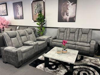 2PC Gray Power Sofa & Loveseat