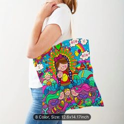 Virgen Mary cartoon design market tote