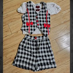 Girl's Vintage Black, White, & Red Checkered Shorts Set with Tshirt Vest / Size 6