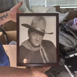 Cowboy hat, glass mini mug, John Wayne picture