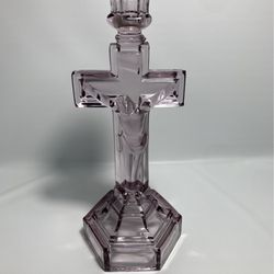 Purple Glass Crucifix Cross Candleholder Vintage