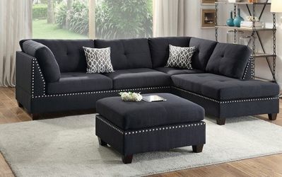 New Black Sectional with ottoman