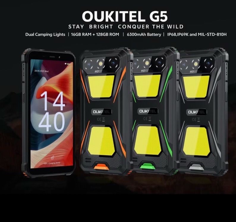 OUKITEL G5 Rugged Smartphone 4GB 128GB IP68 Waterproof 6300mAh Camping Lights US