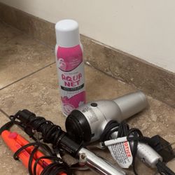 Blow dryer, Curling Iron , Straightener and Hairspray  