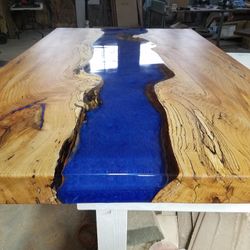 River Table 3’x5’ Desk Live Edge Dark Blue