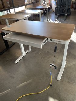 Electric Standing Desk, Adjustable Height 48" Desk with Drawers, USB Charging Port, Quick Install Home Office Computer Laptop Table (Maple Top + White