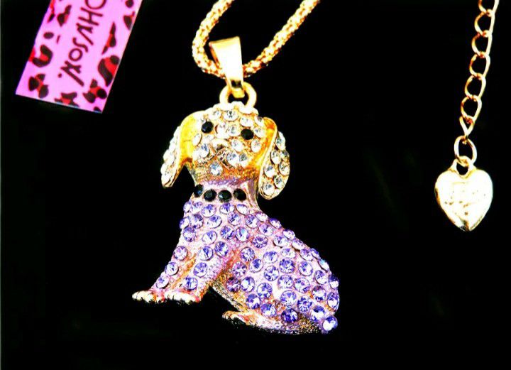 Beautiful! Betsey Johnson Crystal Puppy Charm w/Free Chain