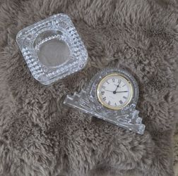 Vintage Shannon Crystal by Godinger Clock & Cristal d'Arques Square Holder Set