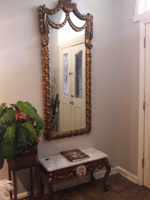 5.5ft Antique mirror & marble top table Set