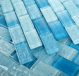 5pk Glass Mosaic Tile Light Blue Wave 12 x 12 Inch Glossy Glass Tile for Swimming Pool Backsplash Shower Waterline Fountain Spa Wall (5-Pack, 5 sq.ft.