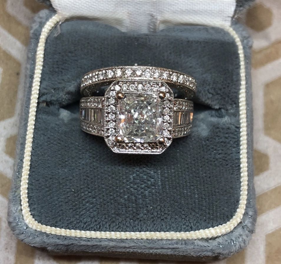 2.20ct Center Radiant Diamond Ring Set 4.20cts total !