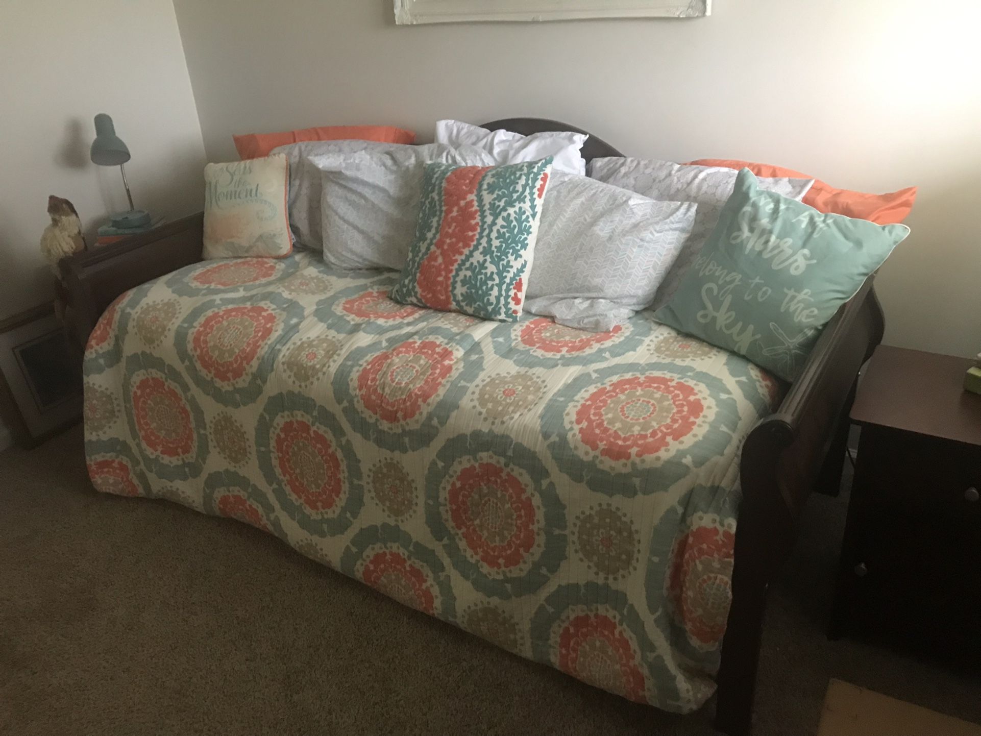 Trundle Day Bed 2 Twin Mattress Wood Daybed Trundlebed