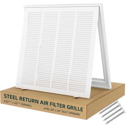 Return Air Filter Grille for 20x20 Ducts, Steel Vent Cover Grille with Removable Door for 1“ Filters | Suitable for Sidewall & Ceiling | White Coating