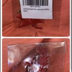 Red Flower Jeans Cloying Craft Sewing Iron On Gold