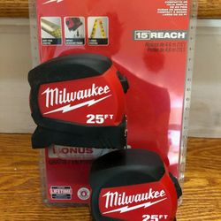 Milwaukee 2 Pk. 25' Tape Measures With 15' Reach, 48-22-0425G, 2 Sided Printing,