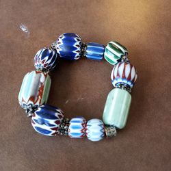 Venetian Chevron Trade Beads Arranged in a Bracelet
