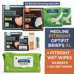 NEW Medline Optifoam Dressings Bundle 32 + FitRight XL Briefs 60 & 100 Wipes EXP: 2028  Medline Optifoam Foam Dressings Bundle Sacral 9x9 & 6x6 Steril