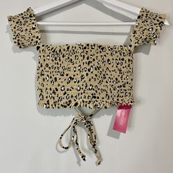 Xhilaration Women’s Smocked Underwire Bandeau Bikini Swim Top Animal Print NWT