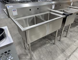 NSF🚿 ChefAsst 42" Stainless Steel Two Compartment Commercial Sink