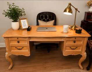 French Provincial Solid Carved Wood Executive Desk-Livermore