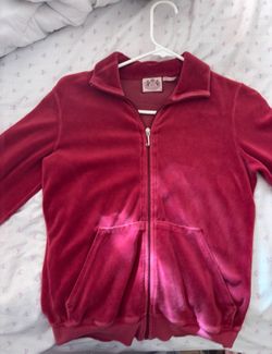 Vintage Juicy Couture Red Velour Zip Up Hoodie Y2K Size M