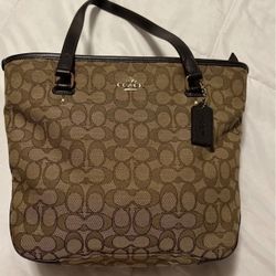 Coach Outline Signature Ziptop Tote Shoulder Bag