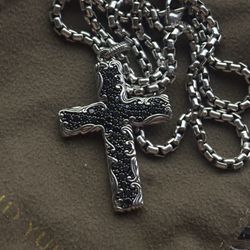 1.75” David Yurman Men’s Waves Black Diamond Cross