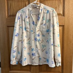 Vtg Jonquil Judy Bond White Floral Print Button Up Blouse Women’s 42 XL 16/18 