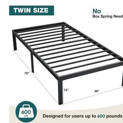New Twin Size 14-inch Metal Platform Bed Frame with Under-Bed Storage, Sturdy Steel Construction