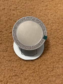Silver glitter ring grip/stand with mirror