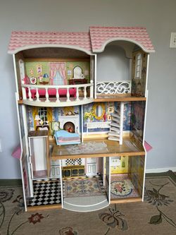 Wooden Dollhouse with Furniture