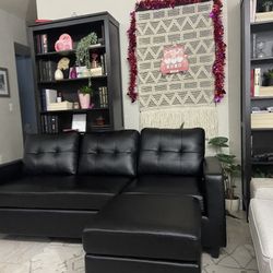 Black Leather Couch w/ Ottoman
