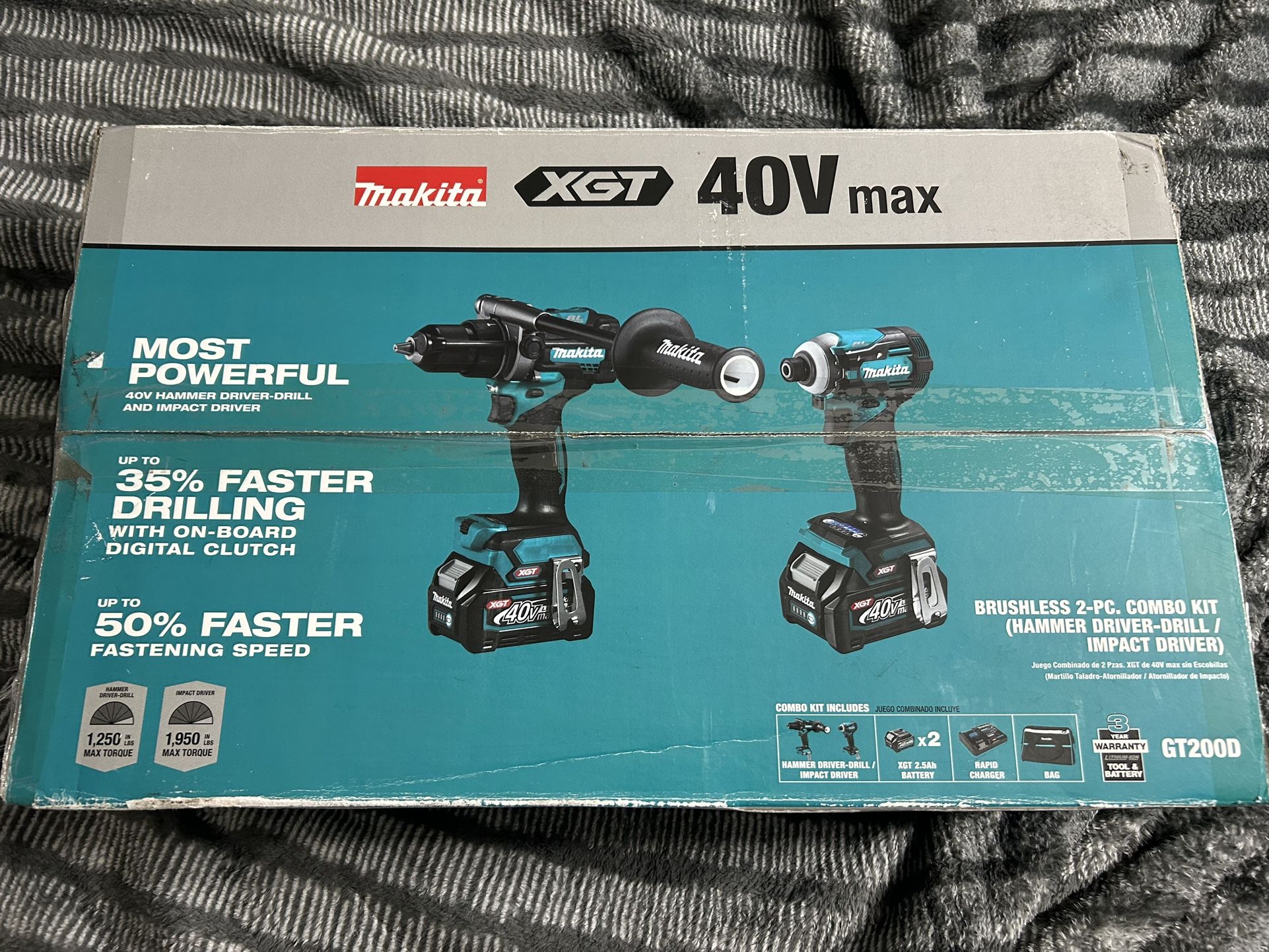 Brand New Makita 40V Max XGT Brushless Cordless 2-Pc. Combo Kit (Hammer Driver-Drill/Impact Driver) 2.5Ah Model GT200D