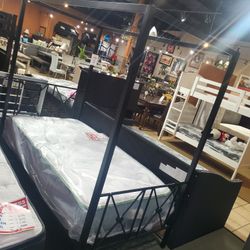 Twin Black Metal Canopy Bedframe Only 
