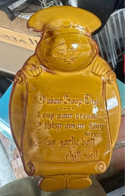 vintage California Pottery "Chubby Chef" onion soup dip serving platter