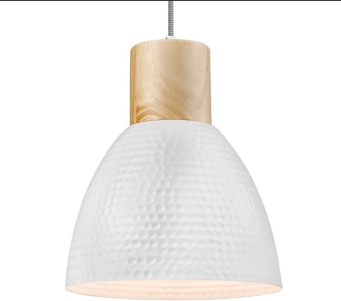 10.2” Hammered Metal & Rubber Wood Island Hanging Lamp,