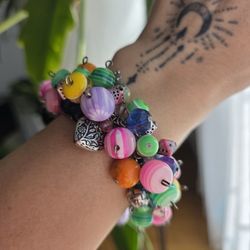 Handmade Colorful Charm Bracelet (#0116) Statement Beaded Jewelry