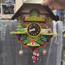 Vintage German Chalet Cuckoo Clock – Hand-Painted – 9x7” (Key Missing)