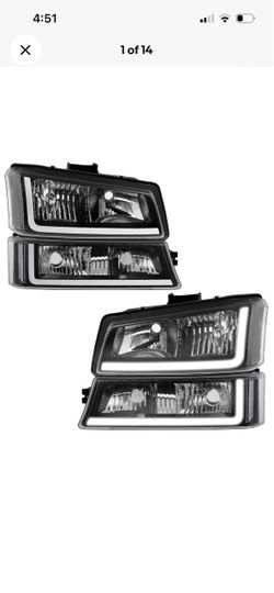 Headlights LED DRL For 2003-2007 Chevy Silverado Avalanche + Signal Bumper Lamps