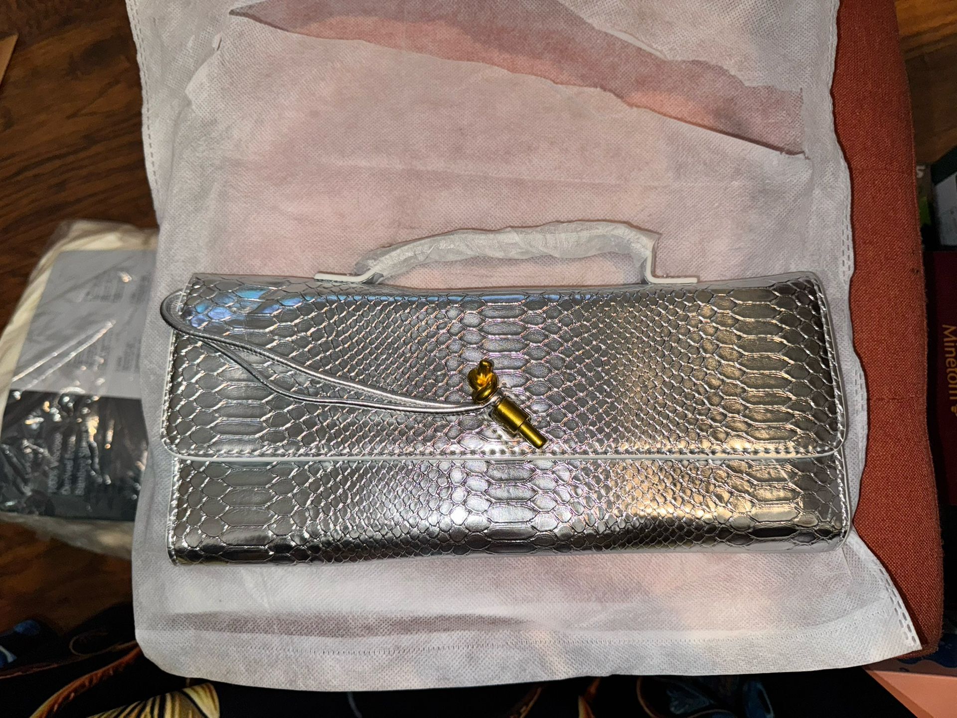 $10-Elegant Evening Clutch Purse for Women - Structured Crocodile PU Leather Handbag for Wedding & Formal Party