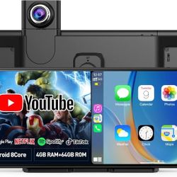 10.25" QLED Carplay Screen for Car Android 8Core 4G+64G Apple CarPlay & Android Auto Screen with Netflix YouTube Google Play 1080P Front & Rear Camera