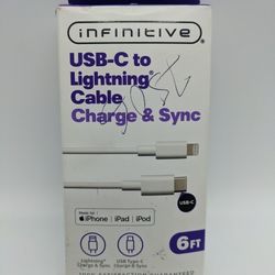 Infinitive USB-C to Lightning Cable Charge/Sync - Wall and Car - 6ft

