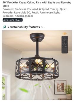 16" Black Caged Fandelier Ceiling Fan with Light