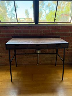 Wood Grain Desk with 3 Drawers and Metal Frame