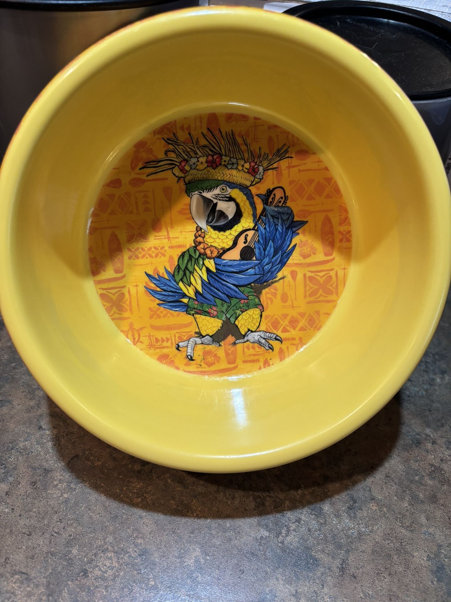 Large dog bowl. Margaritaville Jimmy Buffet. Rubber ring on bottom for no sliding.