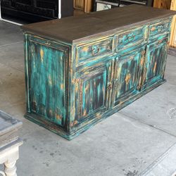 RUSTIC FARMHOUSE MULTI COLORED CONSOLE, CREDENZA, BUFFET OR ENTRY PIECE 