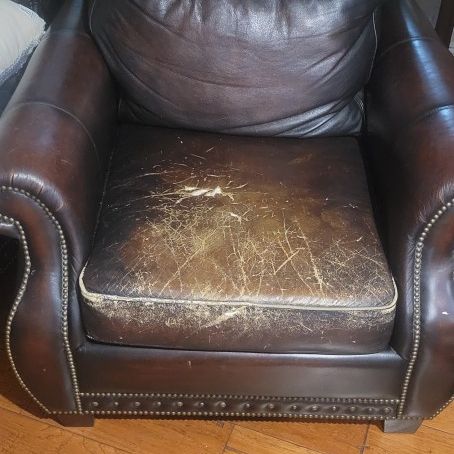 Bernhardt Furniture Company. Brown Top Hide Leather. 1 Couch Size:  80" (W) x  32" (D) and 2 Chairs  33.5" (W) x 32" (D)