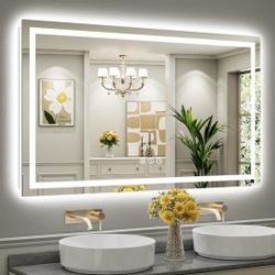 59" x 36" Switchable Color LED Bathroom Mirror with Defogger, Front Light, and Backlight