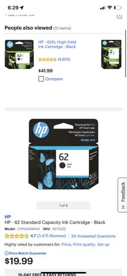 HP 62 Black noir NIB INK 
